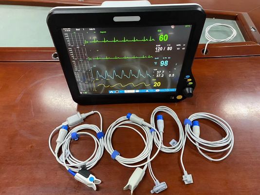 Monitor de pacientes de 15 pulgadas con parámetros múltiples, monitor cardíaco de ambulancia con 2 PR HR temporales